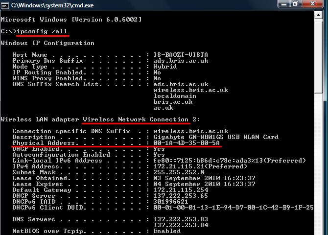 how to find mac address of laptop in windows 7